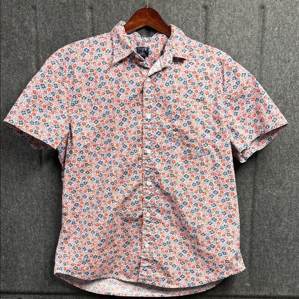 J. Crew Men's Floral Button Down Shirt - Red and Blue